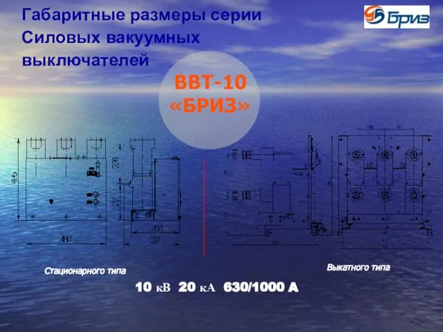 Габаритные размеры серии Силовых вакуумных выключателей ВВТ-10 «БРИЗ» Стационарного типа 10 кВ