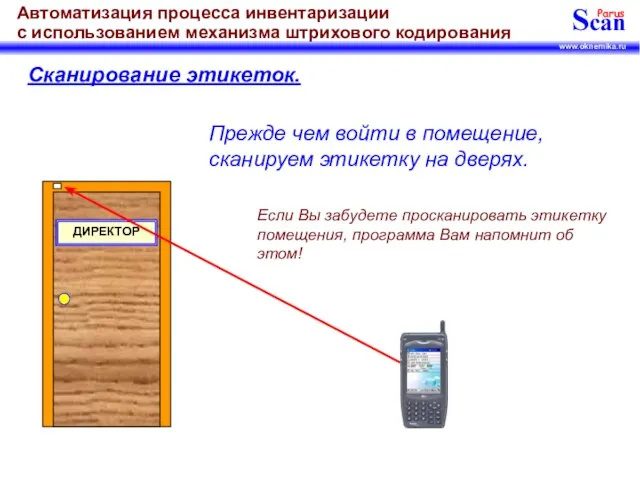 Сканирование этикеток. Прежде чем войти в помещение, сканируем этикетку на дверях. Если