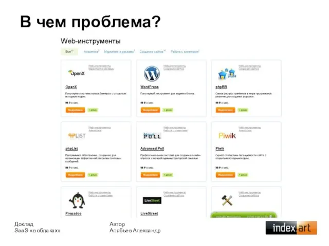 В чем проблема? Автор Алябьев Александр Доклад SaaS «в облаках»