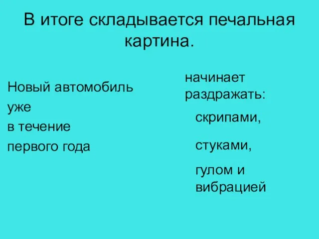 В итоге складывается печальная картина. Новый автомобиль уже в течение первого года