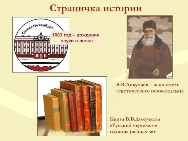 Страничка истории В.В.Докучаев – основатель генетического почвоведения Книга В.В.Докучаева «Русский чернозем» издания