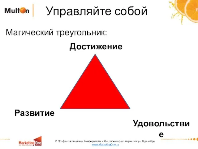 Управляйте собой Магический треугольник: Достижение Развитие Удовольствие V Профессиональная Конференция «Я –