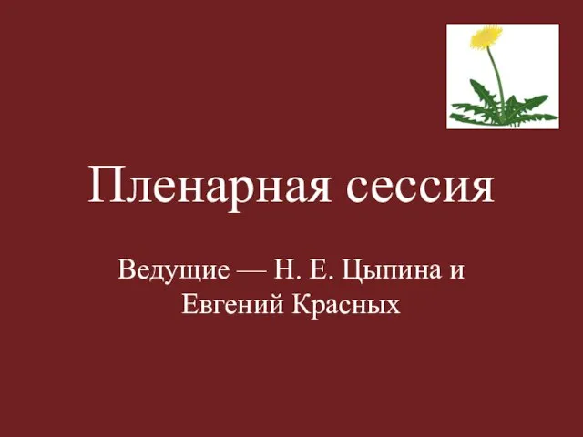 Пленарная сессия Ведущие — Н. Е. Цыпина и Евгений Красных