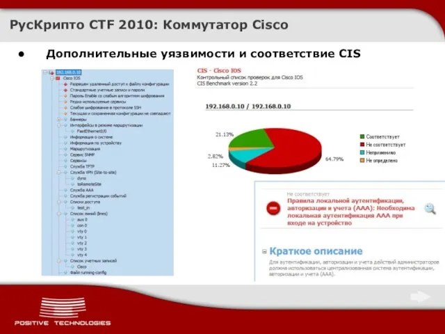 Дополнительные уязвимости и соответствие CIS РусКрипто CTF 2010: Коммутатор Cisco