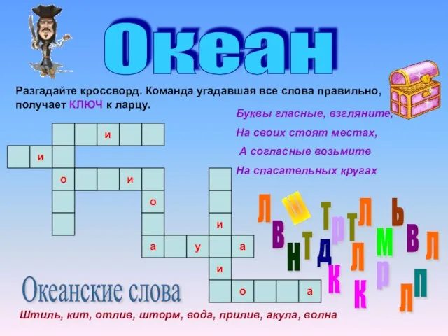 Океан Разгадайте кроссворд. Команда угадавшая все слова правильно, получает КЛЮЧ к ларцу.