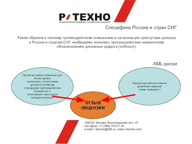 Специфика России и стран СНГ Таким образом в систему противодействия отмыванию и