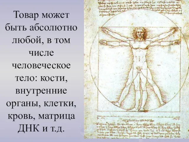 Товар может быть абсолютно любой, в том числе человеческое тело: кости, внутренние