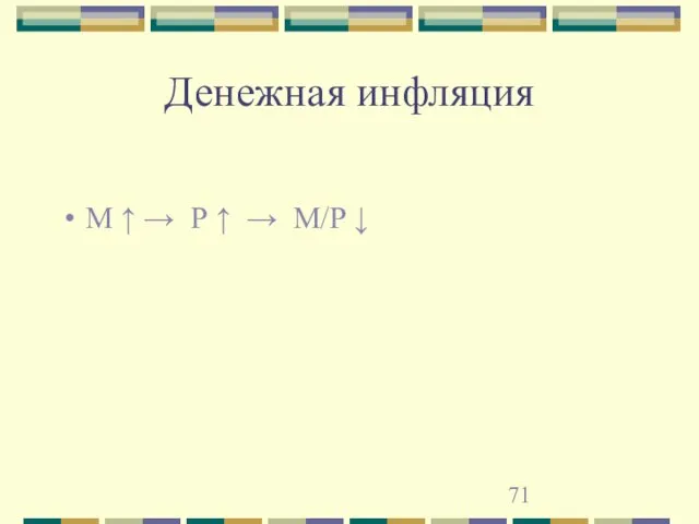 Денежная инфляция M ↑ → Р ↑ → М/P ↓