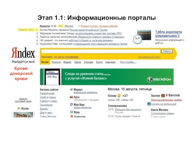Этап 1.1: Информационные порталы Кроме донорской крови Доноры-Детям Кроме донорской крови