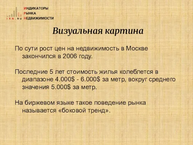 Визуальная картина По сути рост цен на недвижимость в Москве закончился в