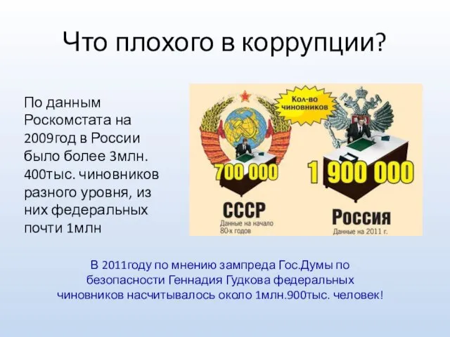 Что плохого в коррупции? По данным Роскомстата на 2009год в России было