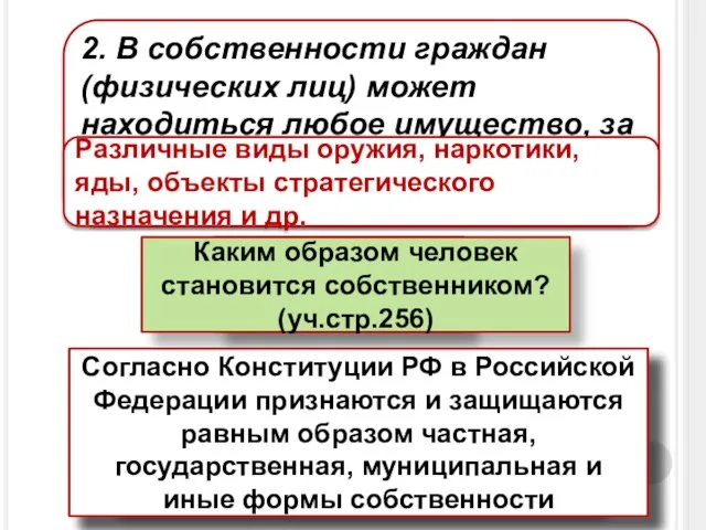 2. В собственности граждан (физических лиц) может находиться любое имущество, за исключением…