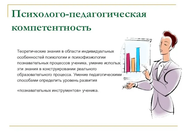 Психолого-педагогическая компетентность Теоретические знания в области индивидуальных особенностей психологии и психофизиологии познавательных