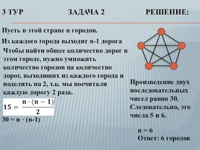 3 ТУР ЗАДАЧА 2 РЕШЕНИЕ: Пусть в этой стране n городов. Из