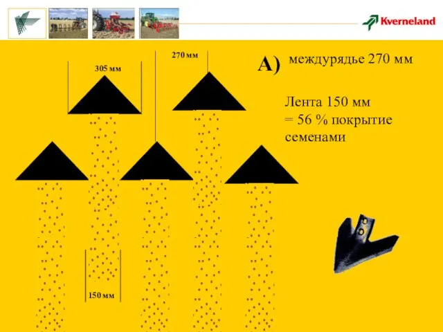 305 мм 150 мм 270 мм A) междурядье 270 мм Лента 150