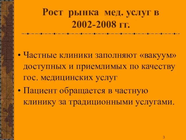 Рост рынка мед. услуг в 2002-2008 гг. Частные клиники заполняют «вакуум» доступных