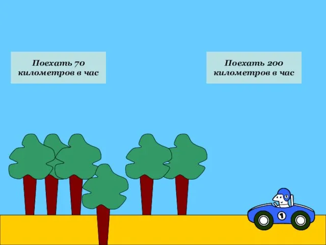 Поехать 200 километров в час Поехать 70 километров в час