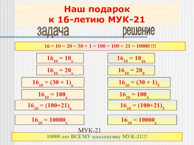 МУК-21 "Коньково", 2006 Наш подарок к 16-летию МУК-21 16 = 10 =