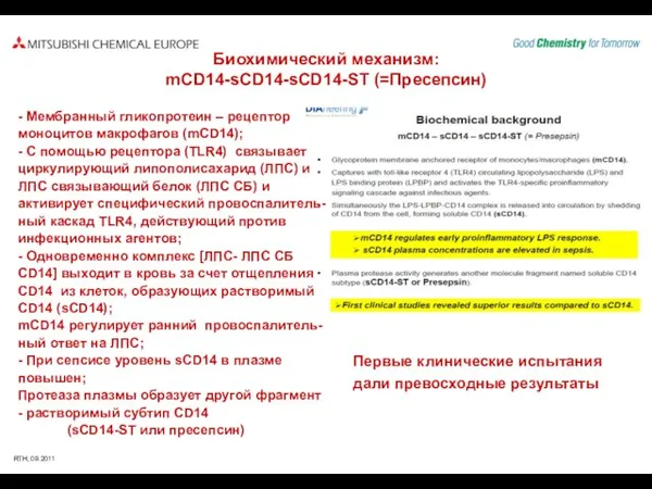 Биохимический механизм: mCD14-sCD14-sCD14-ST (=Пресепсин) - Мембранный гликопротеин – рецептор моноцитов макрофагов (mCD14);