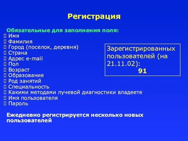 Обязательные для заполнения поля: Имя Фамилия Город (поселок, деревня) Страна Адрес e-mail