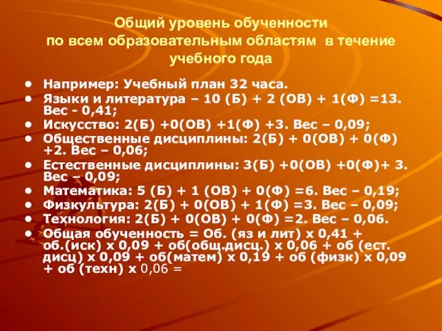 Общий уровень обученности по всем образовательным областям в течение учебного года Например: