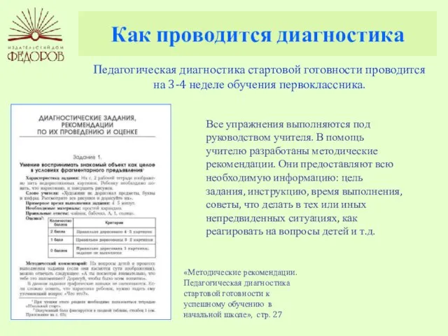 Как проводится диагностика Все упражнения выполняются под руководством учителя. В помощь учителю