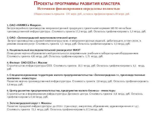 1. ОАО «НИИМЭ и Микрон». Запуск серийного производства микроэлектронной продукции с проектными