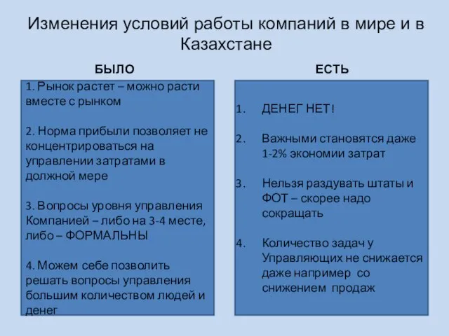 Изменения условий работы компаний в мире и в Казахстане 1. Рынок растет