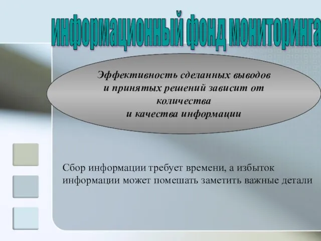 информационный фонд мониторинга Эффективность сделанных выводов и принятых решений зависит от количества