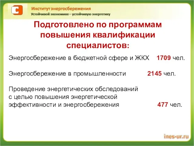 Подготовлено по программам повышения квалификации специалистов: Энергосбережение в бюджетной сфере и ЖКХ