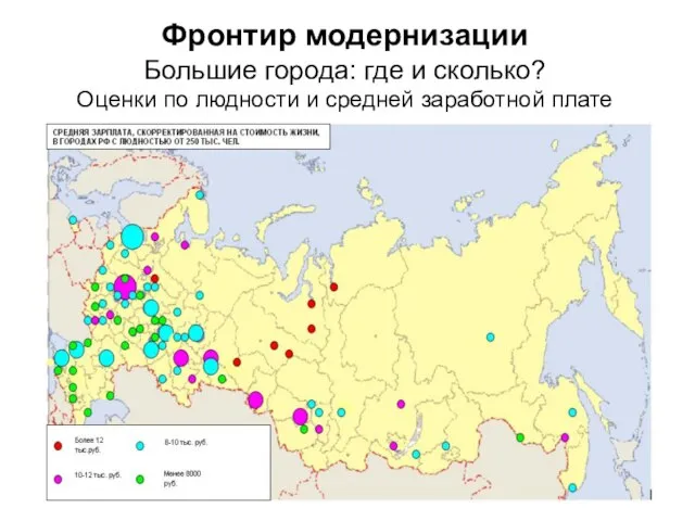 Фронтир модернизации Большие города: где и сколько? Оценки по людности и средней заработной плате