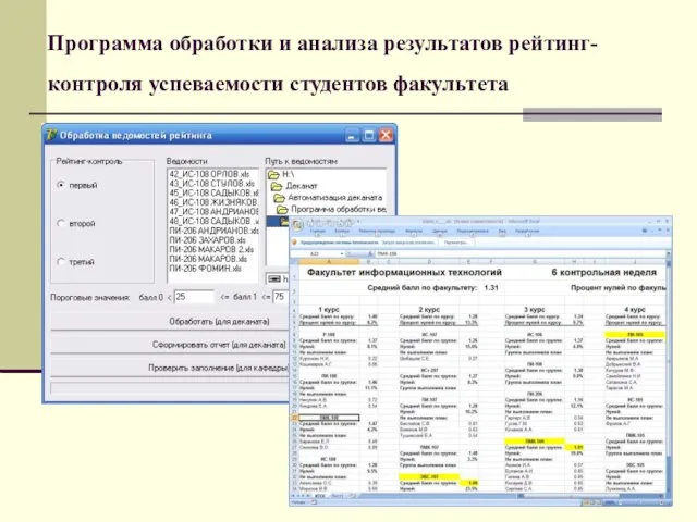 Программа обработки и анализа результатов рейтинг- контроля успеваемости студентов факультета