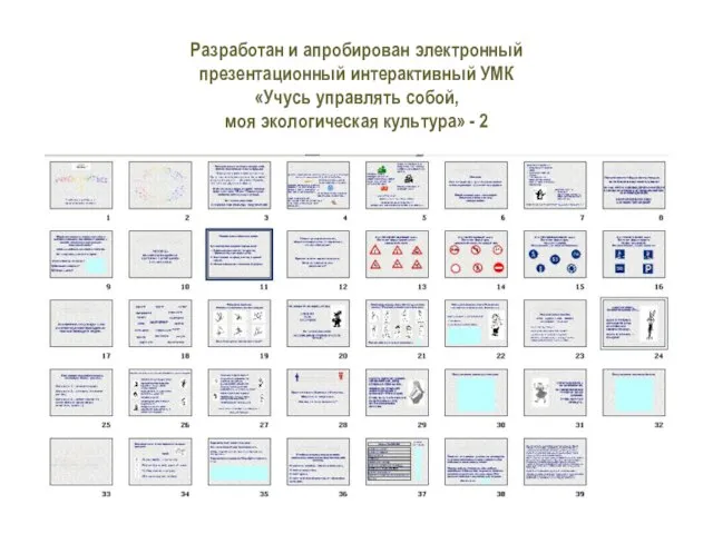 Разработан и апробирован электронный презентационный интерактивный УМК «Учусь управлять собой, моя экологическая культура» - 2