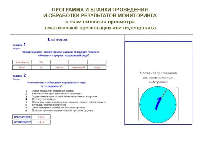 ПРОГРАММА И БЛАНКИ ПРОВЕДЕНИЯ И ОБРАБОТКИ РЕЗУЛЬТАТОВ МОНИТОРИНГА с возможностью просмотра тематической презентации или видеоролика