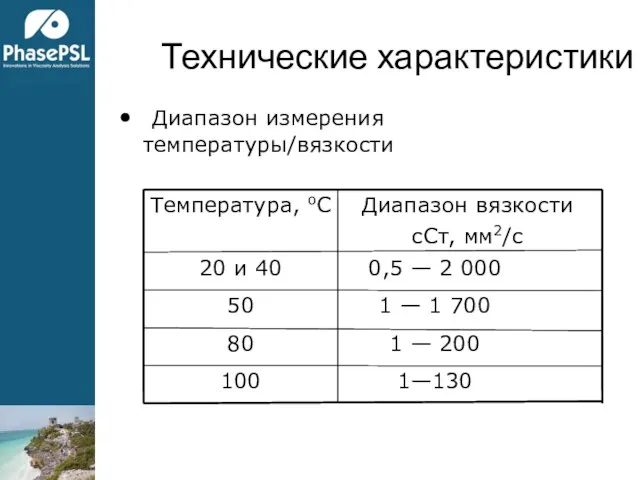 Технические характеристики Диапазон измерения температуры/вязкости 1—130 100 1 — 200 80 1
