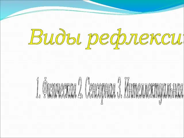 Виды рефлексии 1. Физическая 2. Сенсорная 3. Интеллектуальная