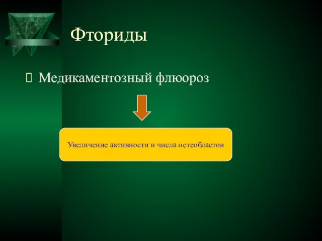 Фториды Медикаментозный флюороз Увеличение активности и числа остеобластов