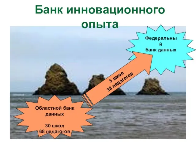 Банк инновационного опыта Областной банк данных 30 школ 68 педагогов Федеральный банк