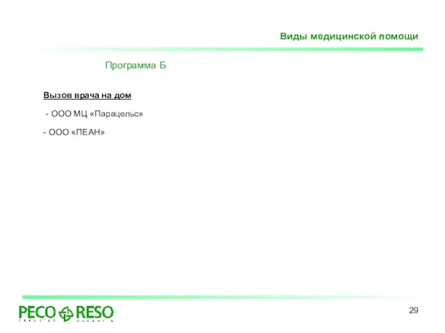 Программа Б Вызов врача на дом - ООО МЦ «Парацельс» - ООО «ПЕАН» Виды медицинской помощи