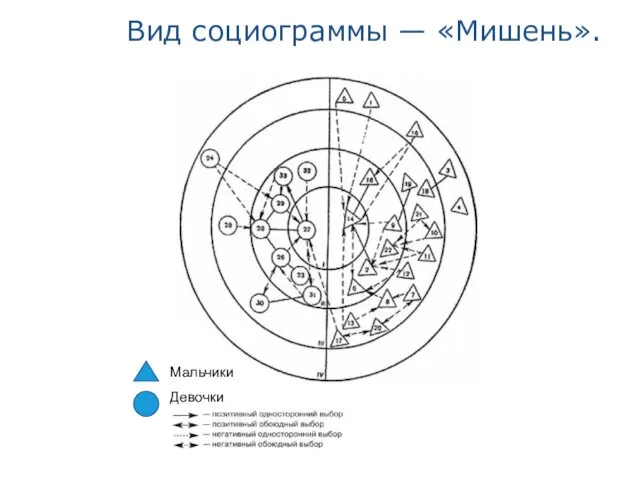 Вид социограммы — «Мишень». Мальчики Девочки