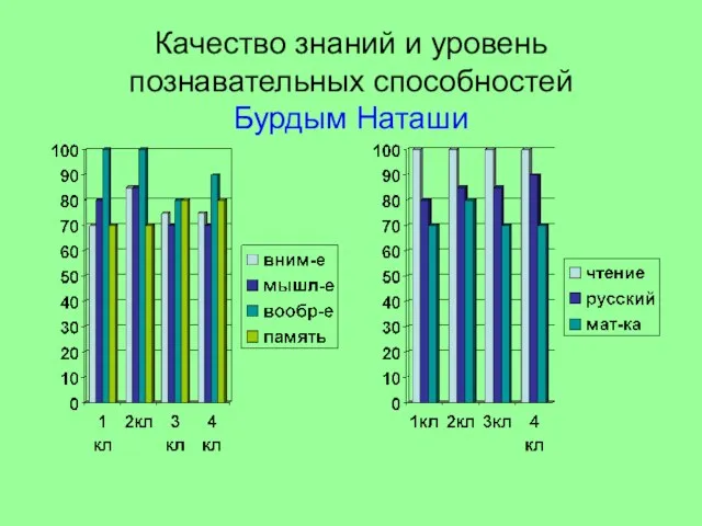 Качество знаний и уровень познавательных способностей Бурдым Наташи