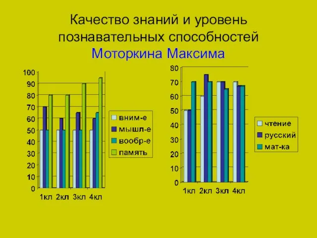 Качество знаний и уровень познавательных способностей Моторкина Максима