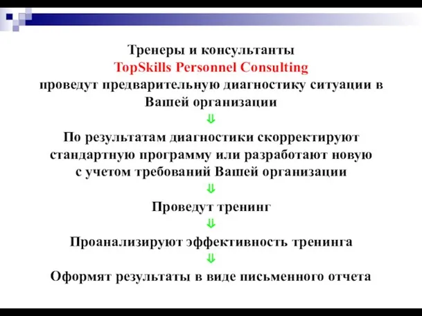 Тренеры и консультанты TopSkills Personnel Consulting проведут предварительную диагностику ситуации в Вашей