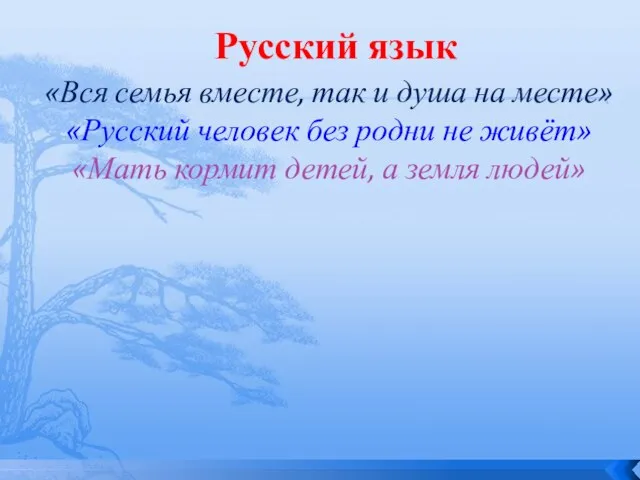 Русский язык «Вся семья вместе, так и душа на месте» «Русский человек