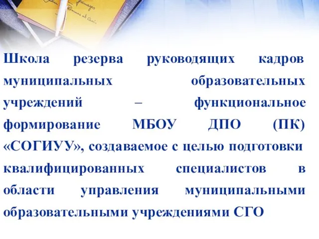 Школа резерва руководящих кадров муниципальных образовательных учреждений – функциональное формирование МБОУ ДПО