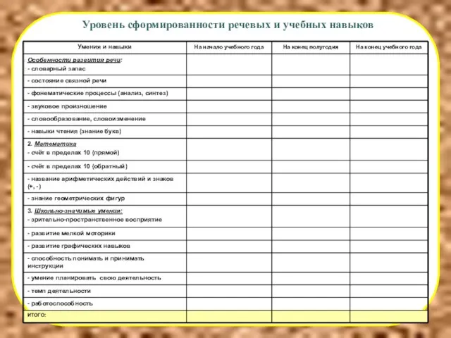 Уровень сформированности речевых и учебных навыков