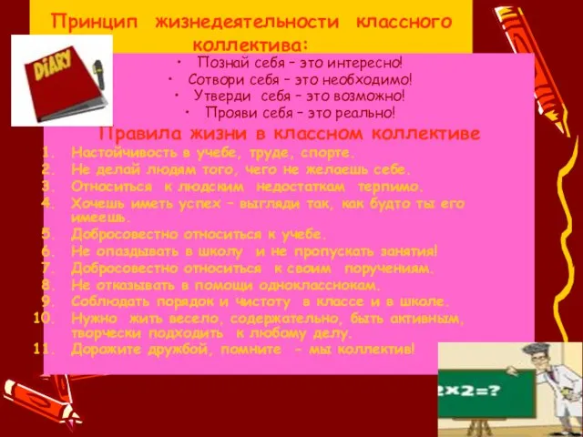 Принцип жизнедеятельности классного коллектива: Познай себя – это интересно! Сотвори себя –