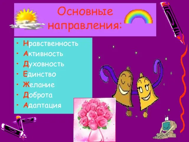 Основные направления: Нравственность Активность Духовность Единство Желание Доброта Адаптация