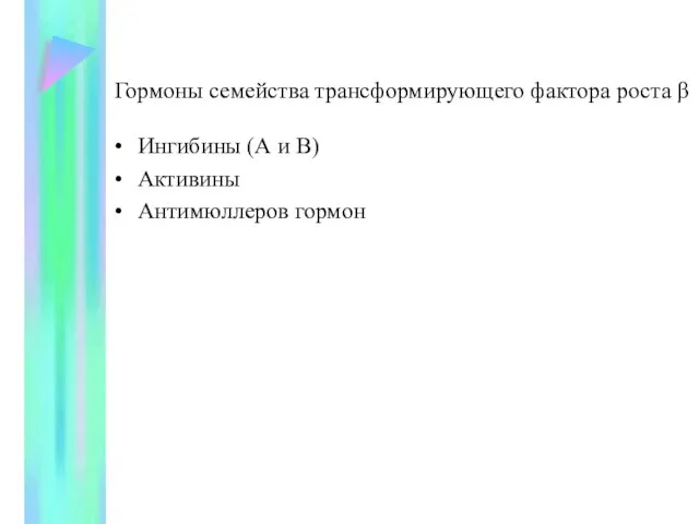 Гормоны семейства трансформирующего фактора роста β Ингибины (А и В) Активины Антимюллеров гормон