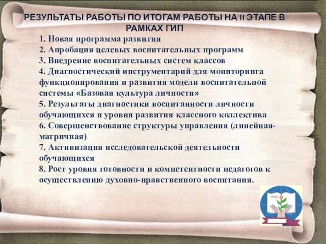 РЕЗУЛЬТАТЫ РАБОТЫ ПО ИТОГАМ РАБОТЫ НА II ЭТАПЕ В РАМКАХ ГИП 1.